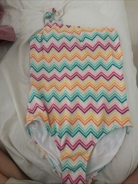 Shoshanna Multicolor Chevron One-Shoulder Swim One-Piece